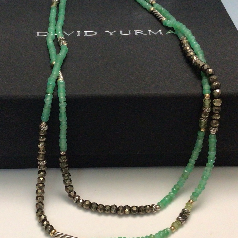 David Yurman Tweejoux Long Bead Necklace 925 750 chalcedony Hematite Peridot NWT